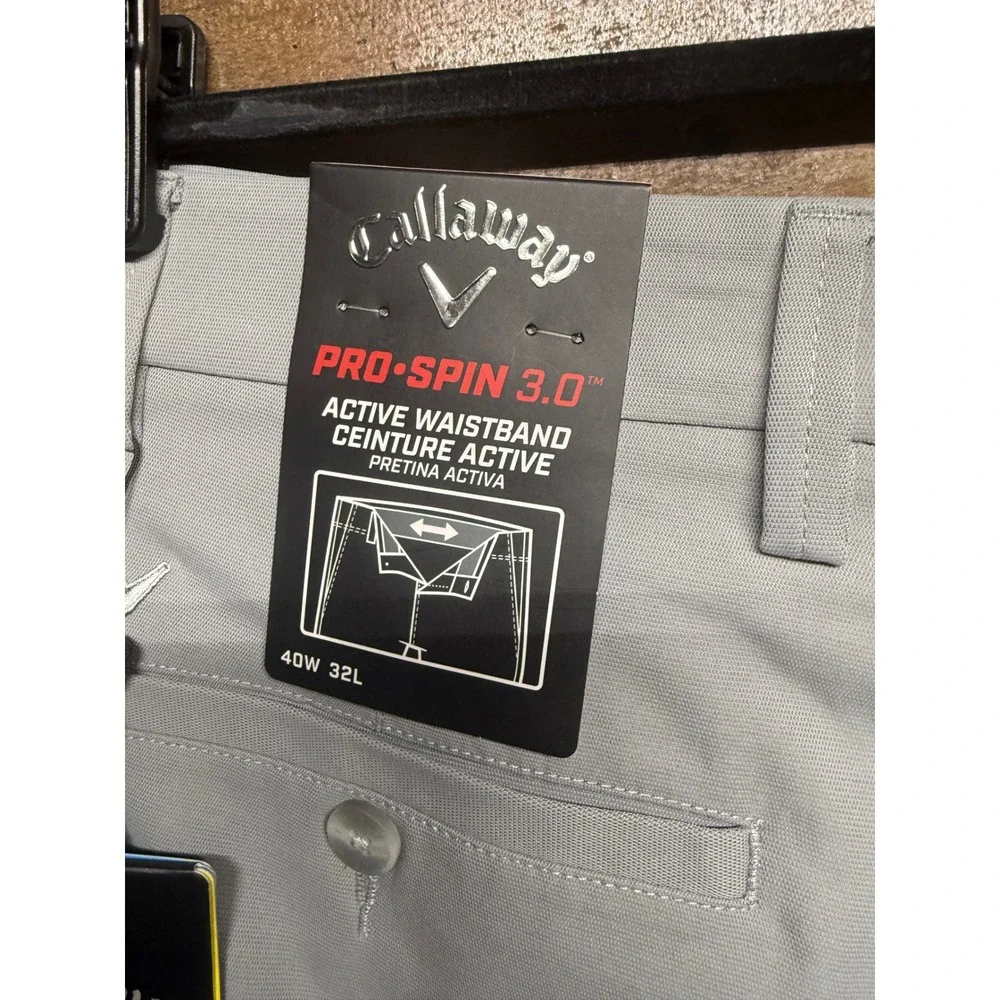 Callaway Pro-Spin 3.0 Golf Pants Mens 40x32 Sleet Grey Opti-Dri UPF 50 NEW